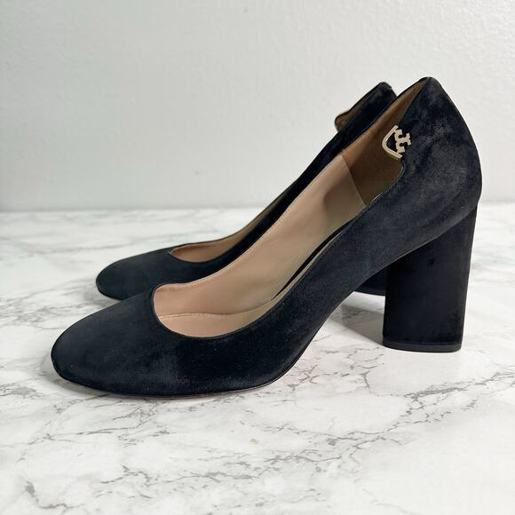 Tory Burch Elizabeth Black Bubuck Suede Block Heel Pumps women’s Size 8.5 - Picture 1 of 14